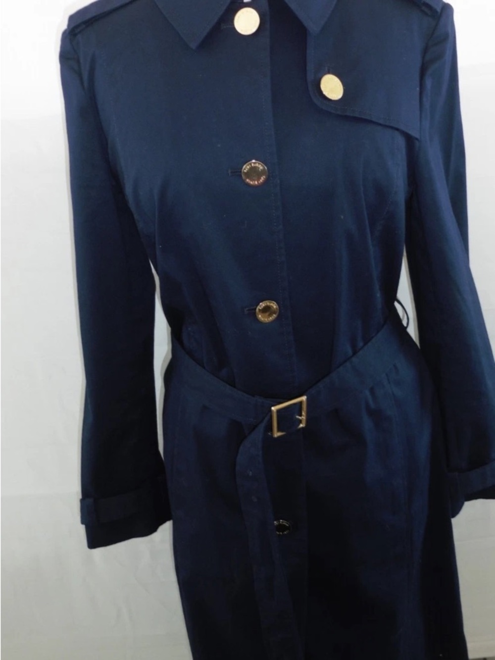 Tory Burch Navy Trench Coat with Gold Buttons - Picture 2 of 8